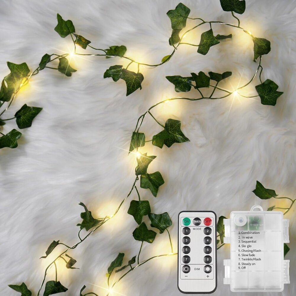 Vine with Fairy Lights Battery Operated, 33ft 100 LED Ivy String Lights with Rem